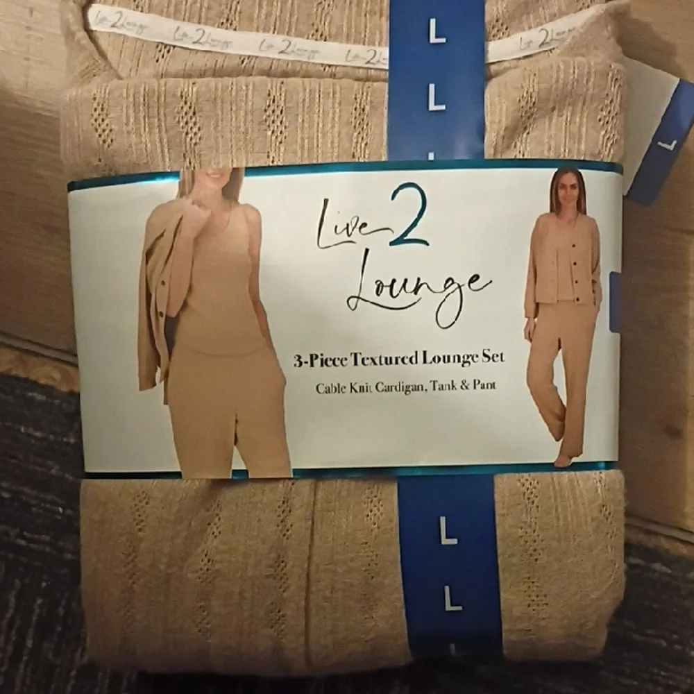 Live 2 Lounge 3-Piece Textured Knit Set - Beige - Picture 2 of 2